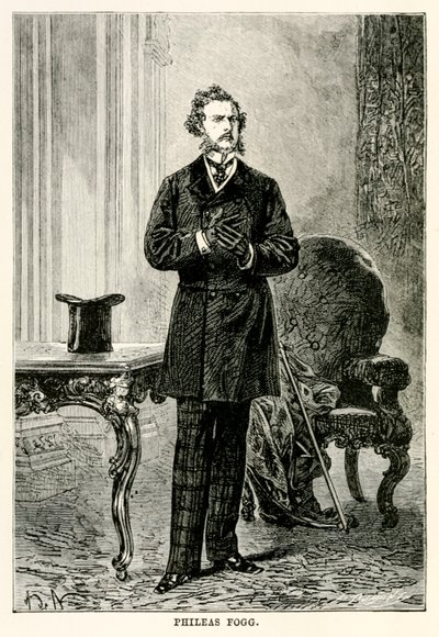 Phileas Fogg, uit De reis om de wereld in tachtig dagen door Jules Verne, gegraveerd door Louis Dumont, 1873 door after Alphonse Marie de Neuville