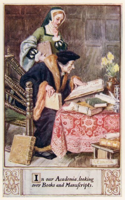 In onze Academie, boeken en manuscripten doorbladerend door after Charles Edmund Brock