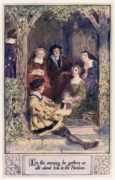 In de avond verzamelt hij ons allemaal om hem heen in het paviljoen door after Charles Edmund Brock