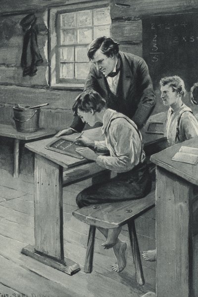 Abraham Lincoln leert schrijven door after Charles Mills Sheldon