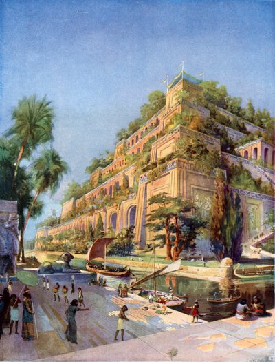 Mooie reconstructie van de Hangende Tuinen van Babylon door after Charles Mills Sheldon