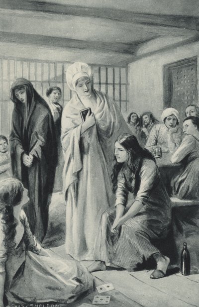 Elizabeth Fry loopt vrij in en uit de kerkers van Newgate door after Charles Mills Sheldon
