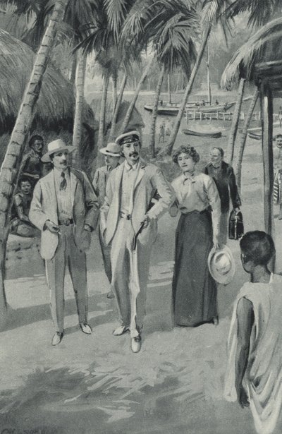 Robert Louis Stevenson en zijn vrienden arriveren in Samoa door after Charles Mills Sheldon