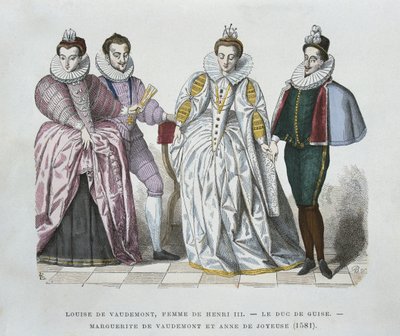 Louise van Lotharingen-Vaudemont (1553-1601), vrouw van Hendrik III, Hertog van Guise (1549-88), Marguerite van Vaudemont (1564-1625) en Anne van Joyeuse (1561-87) door after Chevignard