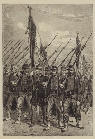 De vlaggen gedragen in processie door after Denis Auguste Marie Raffet