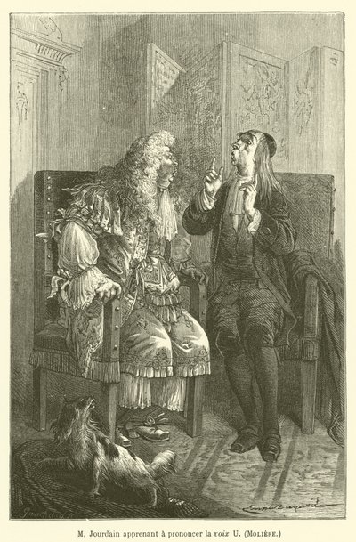 M Jourdain leert de U-klank uitspreken, Moliere door after Emile Antoine Bayard