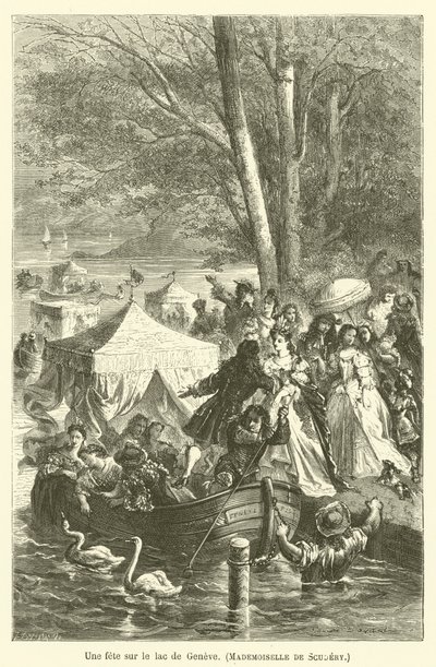 Een feest op het meer van Genève, Mademoiselle de Scudery door after Emile Antoine Bayard