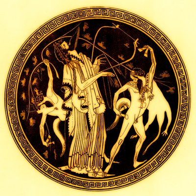 Dionysos en satyrs, illustratie uit Griekse Vaas Schilderijen door J. E. Harrison en D. S. MacColl, gepubliceerd 1894 door after English School