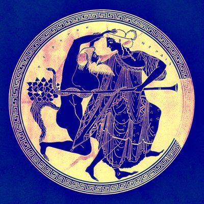 Satyr en Maenade, illustratie uit Griekse Vaas Schilderijen door J. E. Harrison en D. S. MacColl, gepubliceerd 1894 door after English School