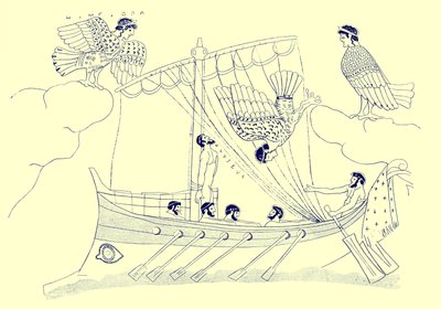 Ulysses en de Sirenen, illustratie uit Griekse Vaas Schilderijen door J. E. Harrison en D. S. MacColl, gepubliceerd 1894 door after English School