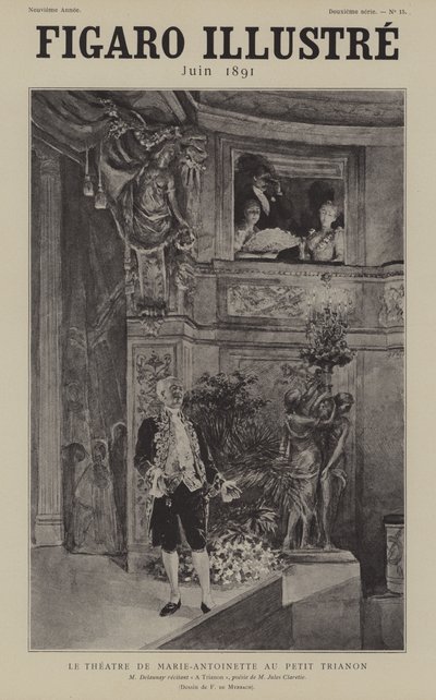 Franse acteur Louis Arsene Delaunay reciteert Jules Clareties gedicht A Trianon in het Theater de Marie Antoinette in het Petit Trianon, Versailles door after Felicien baron de Myrbach Rheinfeld