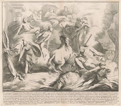 De Prima Macchina voor de Chinea van 1742: De strijd tussen Neptunus en Minerva door after François Hutin Miguel de Sorellò