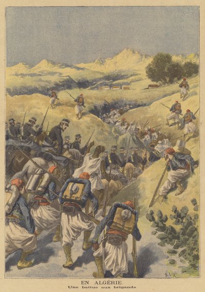 Franse troepen op jacht naar bandieten in Algerije door after Frederic Theodore Lix