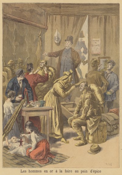 Mannen worden goud geverfd voor de Paaspeperkoekmarkt door after Frederic Theodore Lix