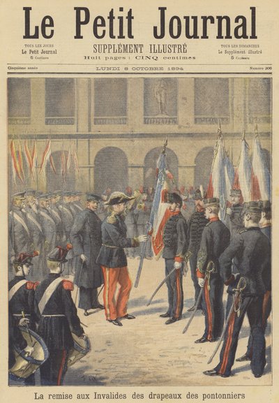 De vlaggen van het ontbonden 2e Regiment Artillerie-Pontonniers worden ingeleverd bij Les Invalides door after Frederic Theodore Lix