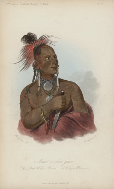 Meach-o shin-gaw, De Kleine Witte Beer, Een Konza Strijder (aquatint) door after George Catlin