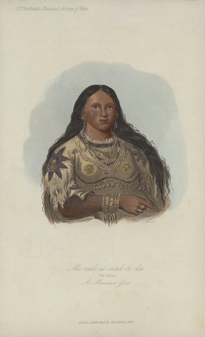 Mi-neek-ee-sunk-te-ka, De Mink, Een Mandan Meisje (aquatint) door after George Catlin