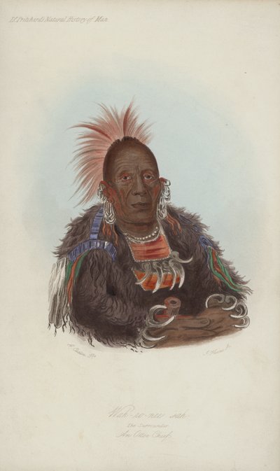 Wah-ro-nee sah, De Omringende, Een Ottoe Hoofdman (aquatint) door after George Catlin