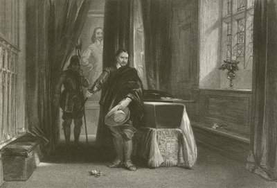 Cromwell bekijkt het lichaam van Karel I, een schaduw bewoog over zijn voorhoofd door after George Cattermole