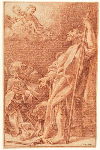 De Madonna en Kind met St. Antonius Abt en Jacobus de Meerdere door after Giovanni Lanfranco