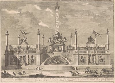 De Prima Macchina voor de Chinea van 1758: Een "Deliziosa" met hangende tuinen door after Giuseppe Palazzi Giuseppe Pozzi after Paolo Posi