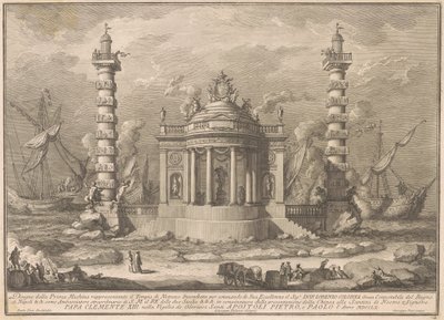 De Prima Macchina voor de Chinea van 1760: De Tempel van Neptunus door after Giuseppe Palazzi Giuseppe Vasi after Paolo Posi