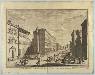 Uitzicht op Florence, Plaat uit "Scelta di XXIV Vedute delle principali contrade, piazze, chiese, e palazzi della Città di Firenze" door after Giuseppe Zocchi