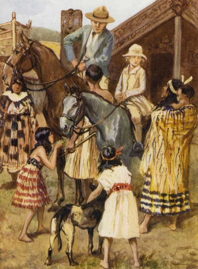 Bezoekers in een Model Maori Dorp door after Gordon Frederick Browne
