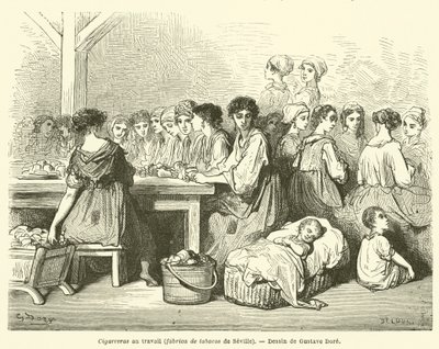 Cigarreras aan het werk, tabaksfabriek van Sevilla door Gustave after Dore
