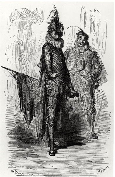 Illustratie uit Le Capitaine Fracasse door Theophile Gautier (1811-72) gegraveerd door Fortune Louis Meaulle (1844-1901) 1866 door Gustave after Dore