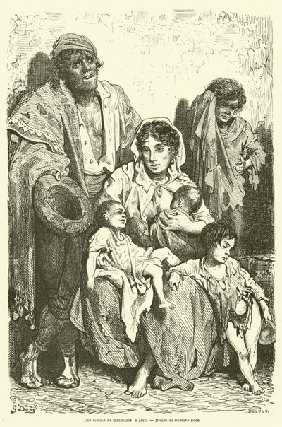 Een bedelaarsfamilie in Jaen door Gustave after Dore