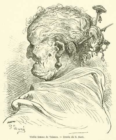 Oude vrouw uit Valencia door Gustave after Dore