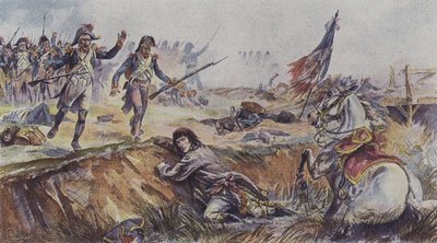 Napoleon van zijn paard geworpen bij de Slag om Arcole, Italië, 1796 door after Henri Georges Jacques Chartier