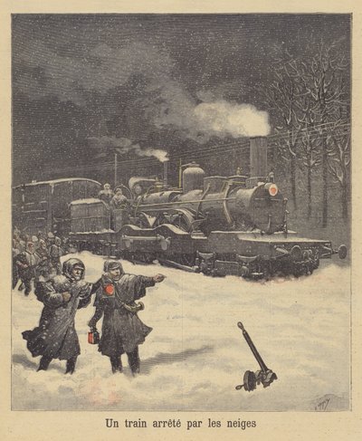 Een trein gestopt door de sneeuw door after Henri Meyer
