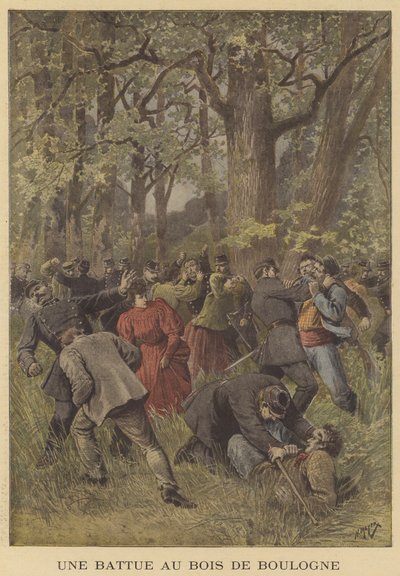 Confrontatie tussen politie en zwervers in het Bois de Boulogne door after Henri Meyer