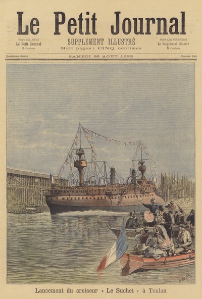 Te water laten van de kruiser Le Suchet in Toulon door after Henri Meyer