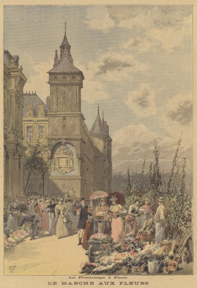 Lente in Parijs. De bloemenmarkt door after Henri Meyer