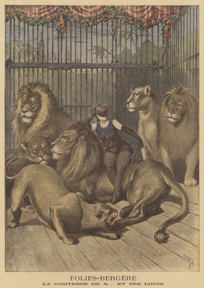 De gravin van X en haar leeuwen in de Folies-Bergère door after Henri Meyer