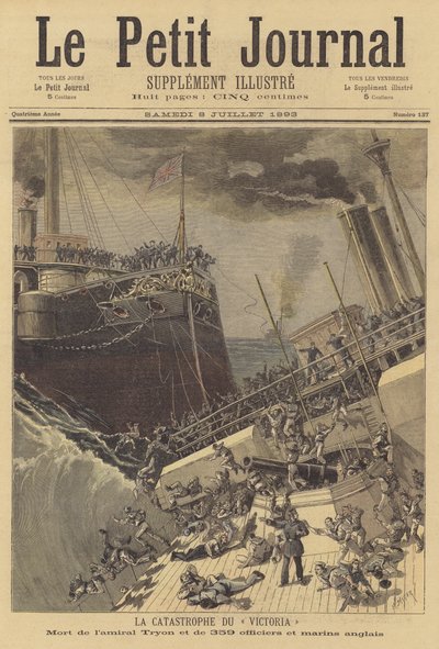 Het zinken van HMS Victoria door after Henri Meyer