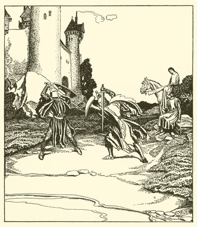 Sir Launcelot vecht met Sir Turquine door after Howard Pyle