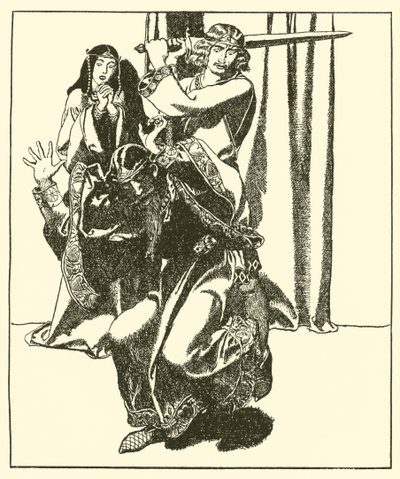 Sir Tristram valt koning Mark aan door after Howard Pyle