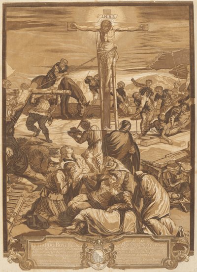 De kruisiging (middenpaneel) door after Jacopo Tintoretto John Baptist Jackson