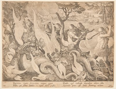 Vechtende slangen met vuur door after Jan van der Straet, called Stradanus