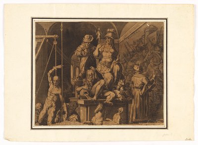 De Beoefenaars van de Beeldende Kunsten (bovenste helft van gescheurd blad) door after Jan van der Straet, called Stradanus