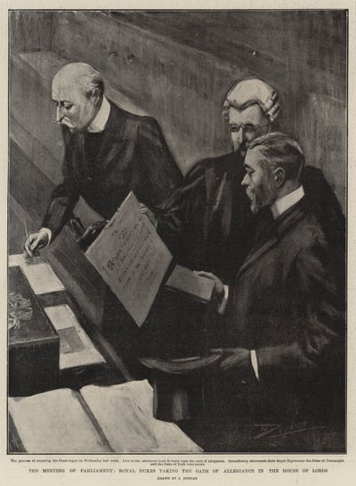 De vergadering van het parlement, koninklijke hertogen die de eed van trouw afleggen in het Hogerhuis door after John Duncan