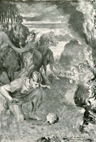 Beowulf vindt het hoofd van Aschere door after John Henry Frederick Bacon