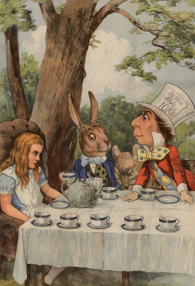 Poster met De Theepartij van de Gekke Hoedenmaker uit Alice in Wonderland door after John Tenniel