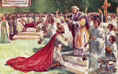 De kroning van Harold Harefoot, 1036 door Joseph (after) Finnemore
