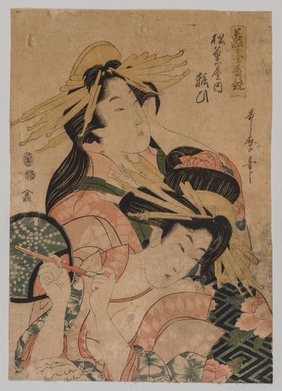 Halflang Portret van Twee Courtisanes door after Kitagawa Utamaro