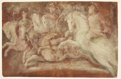 Slagscène met paarden en twee ruiters door after Lambert van Haven